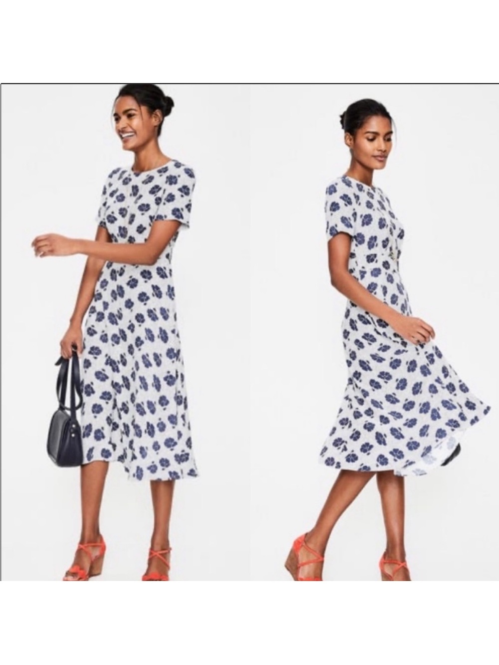 Boden Ruth Midi Dress Ivory Primrose Polka Dot Floral Fit & Flare Size 6